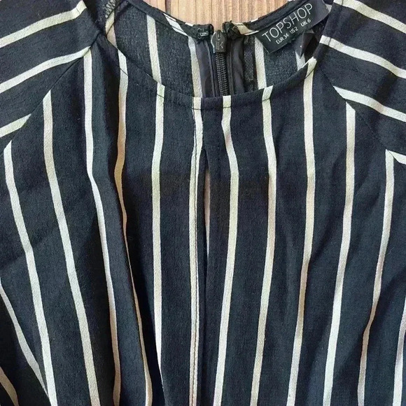 TOPSHOP Womens Black/Cream Long Sleeved Striped Dress Size 2 - Picture 4 of 5